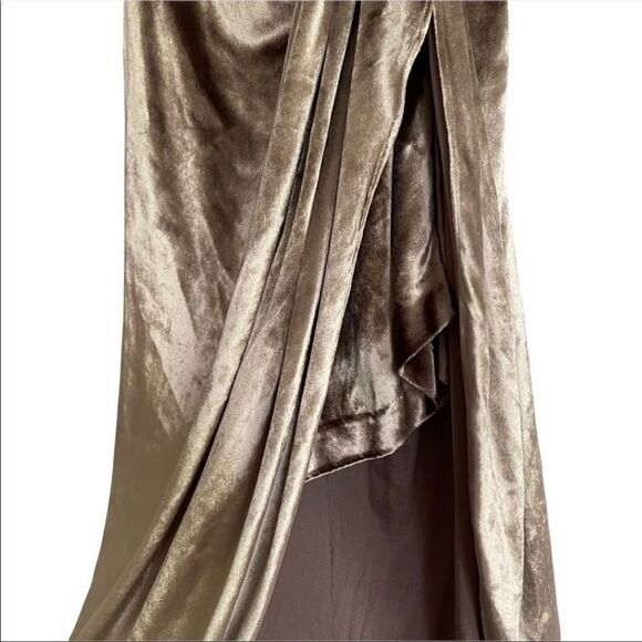 MICHELLE MASON Silk Velvet Asymmetrical Gown Midi Dress Gold 2 - Picture 7 of 15